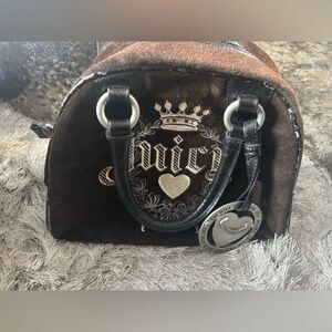 JUICY COUTURE handbag Vintage Brown Suede Velvet Bowling Bag purse logo y2k